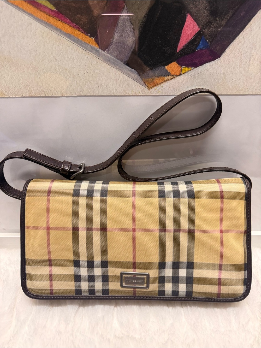 BURBERRY Nova Check Shoulder Bag Brown Leather Strap-SKU BB000